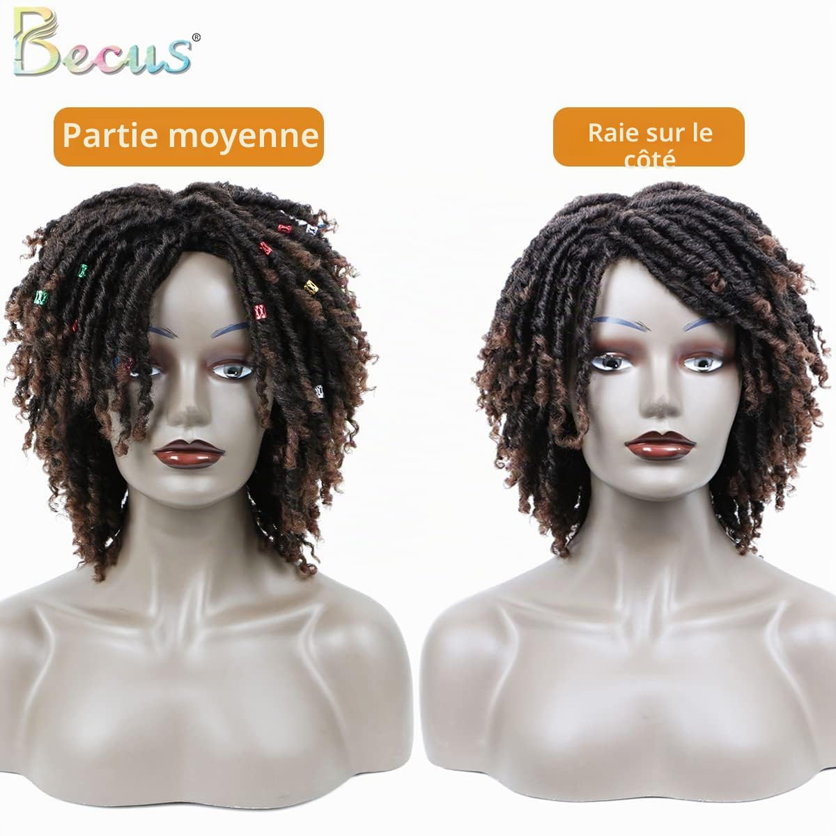 BECUS Perruque Dreadlock Femme Afro Synthétique Marron Style Naturel Usage Quotidien Fêtes