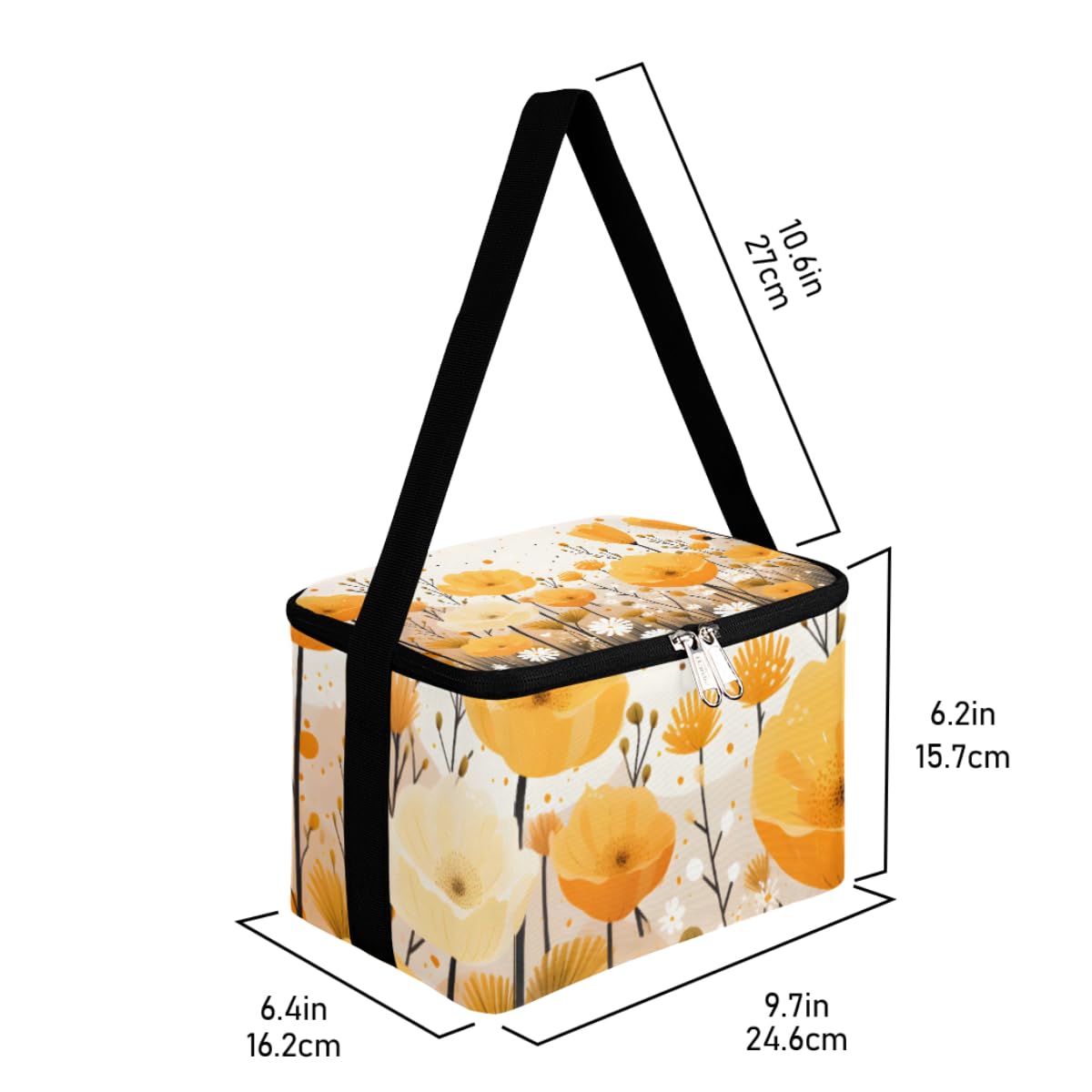GzLeyigou Lunch Bags for Women Men 9 Cans,Floral Yellow Hot & Cold Food Delivery Bag Insulated Grocery Bag Insulated Lunch Box Flowers Cooler Bag for Office Work Picnic Beach