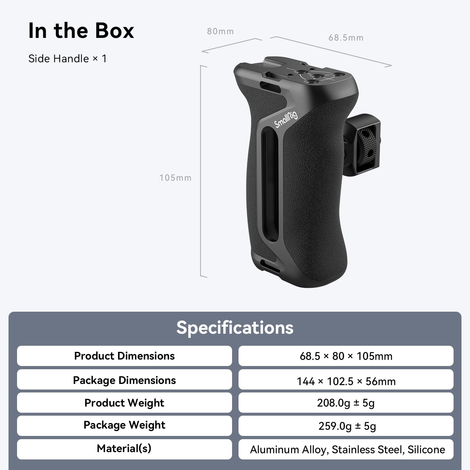 SMALLRIG Side Handle with Two-in-One Locating Screw (Sia 1/4'' che 3/8''), Punto di Montaggio Estensibile, Impugnatura Ergonomica per Sony Alpha 7 V - 4346