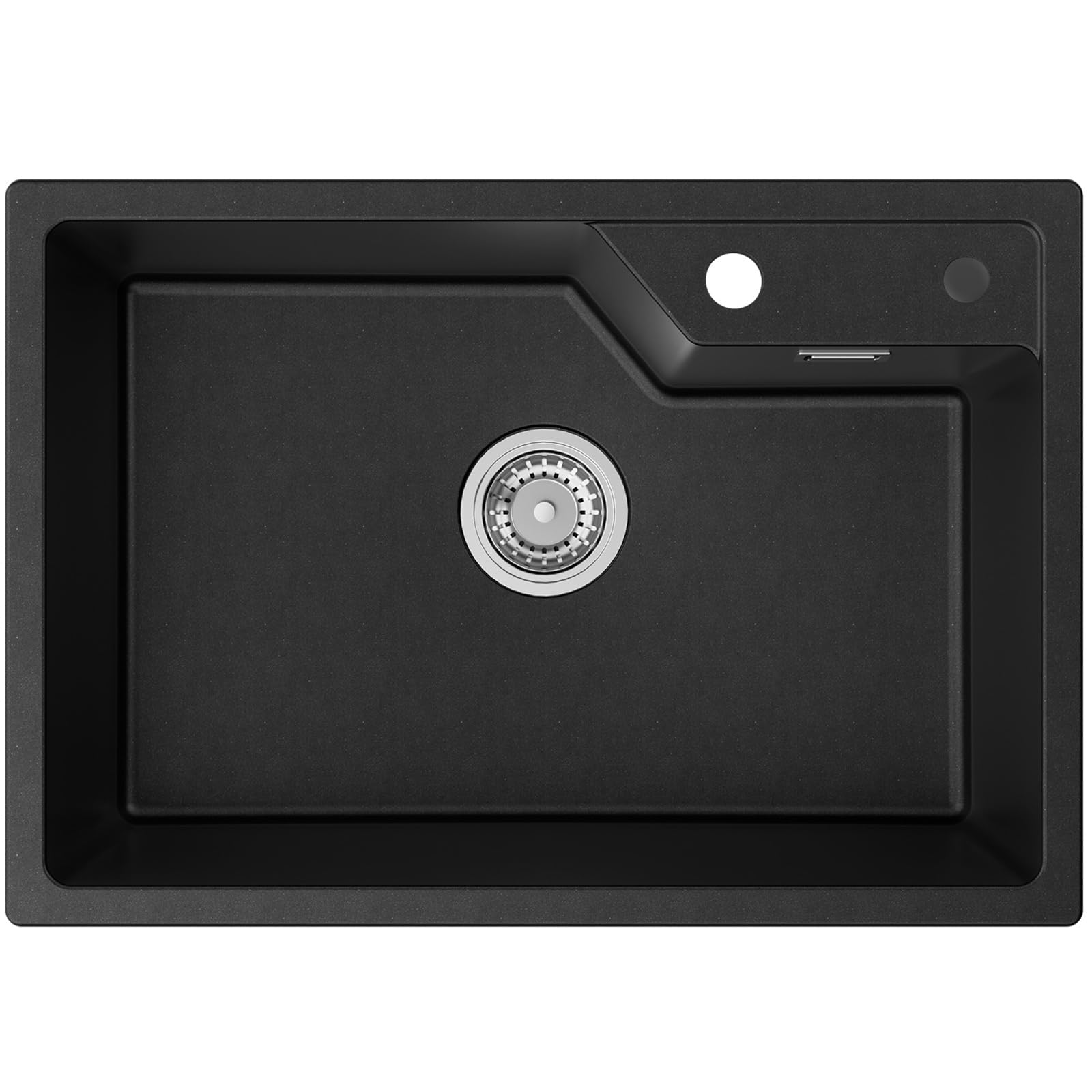 Lavandino Cucina Nero 65x45 cm, Lavello Cucina 1 vasca in Granito, Lavabo Cucina Incasso al mobile 80cm, con Sifone e troppopieno