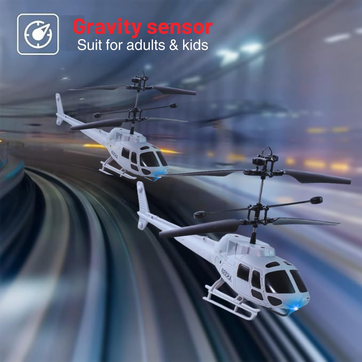 KIDZYMON® RC Helicopter with Upgraded Gravity Vacant 4.0 Sensing, 27 MHz, Only Up and Down Flying (No Left-Right Turning), Chargeble, 3D Lighting, Safety Sensor, Kids Age 5+ Years (Millitary Gray) 4