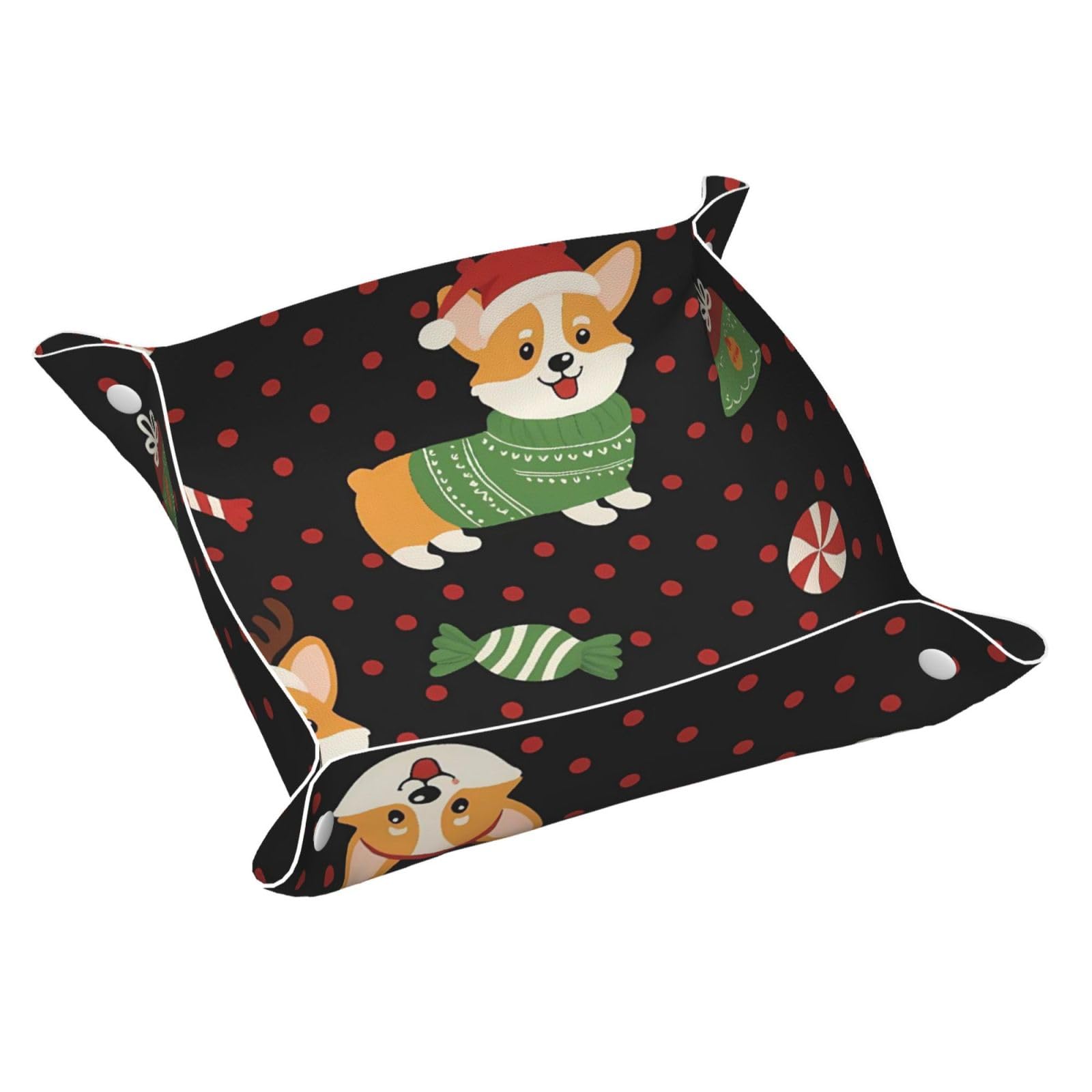 HLBSDM Christmas Corgi Dog & Candy Tray Men's Leather Valet Parking Portable Entrance Trays Bedside Storage Box