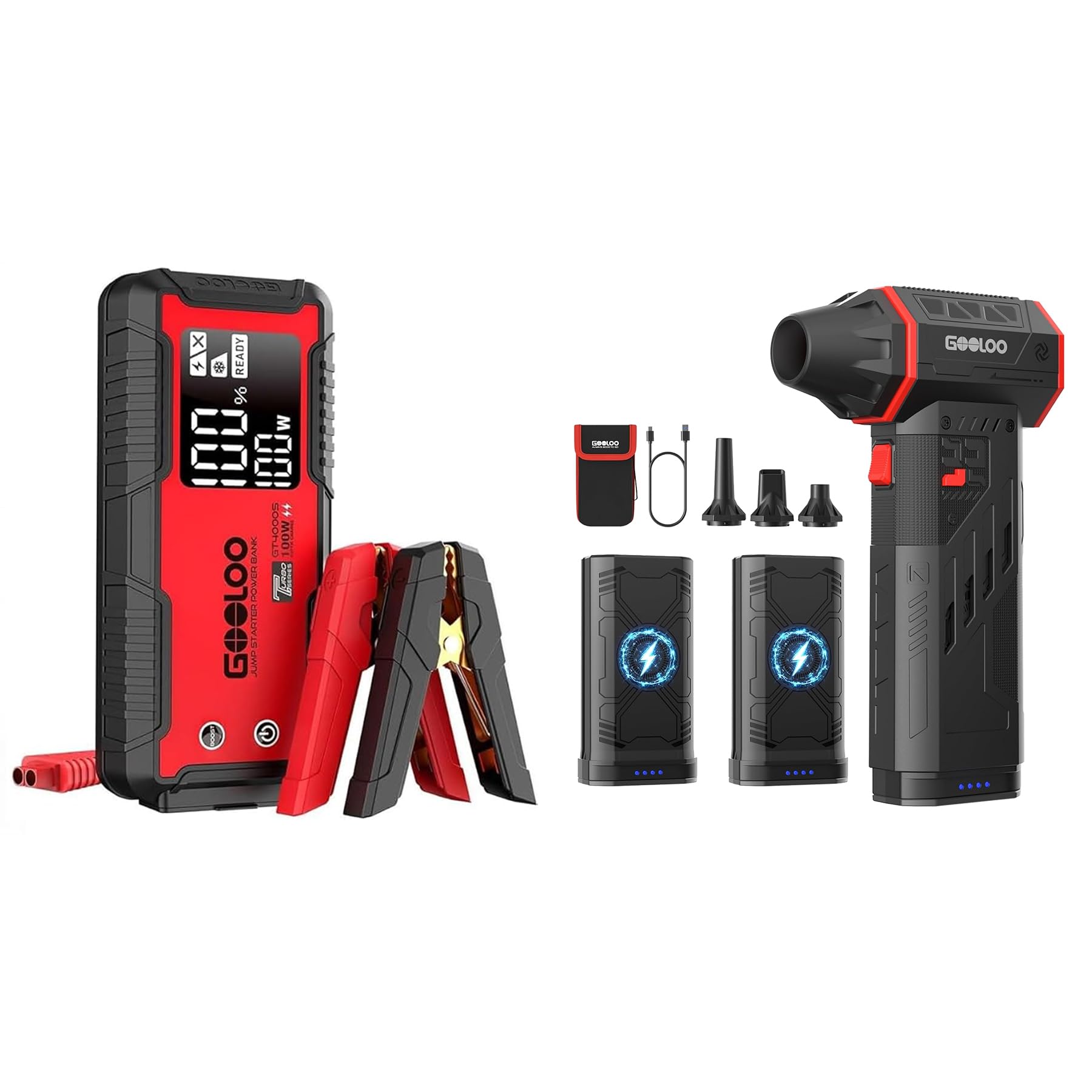 GOOLOO GT4000S Jump Starter 4000 Amp Car Starter GOOLOO F5 Compressed Air Duster Dual Removable Batteries 180 000RPM