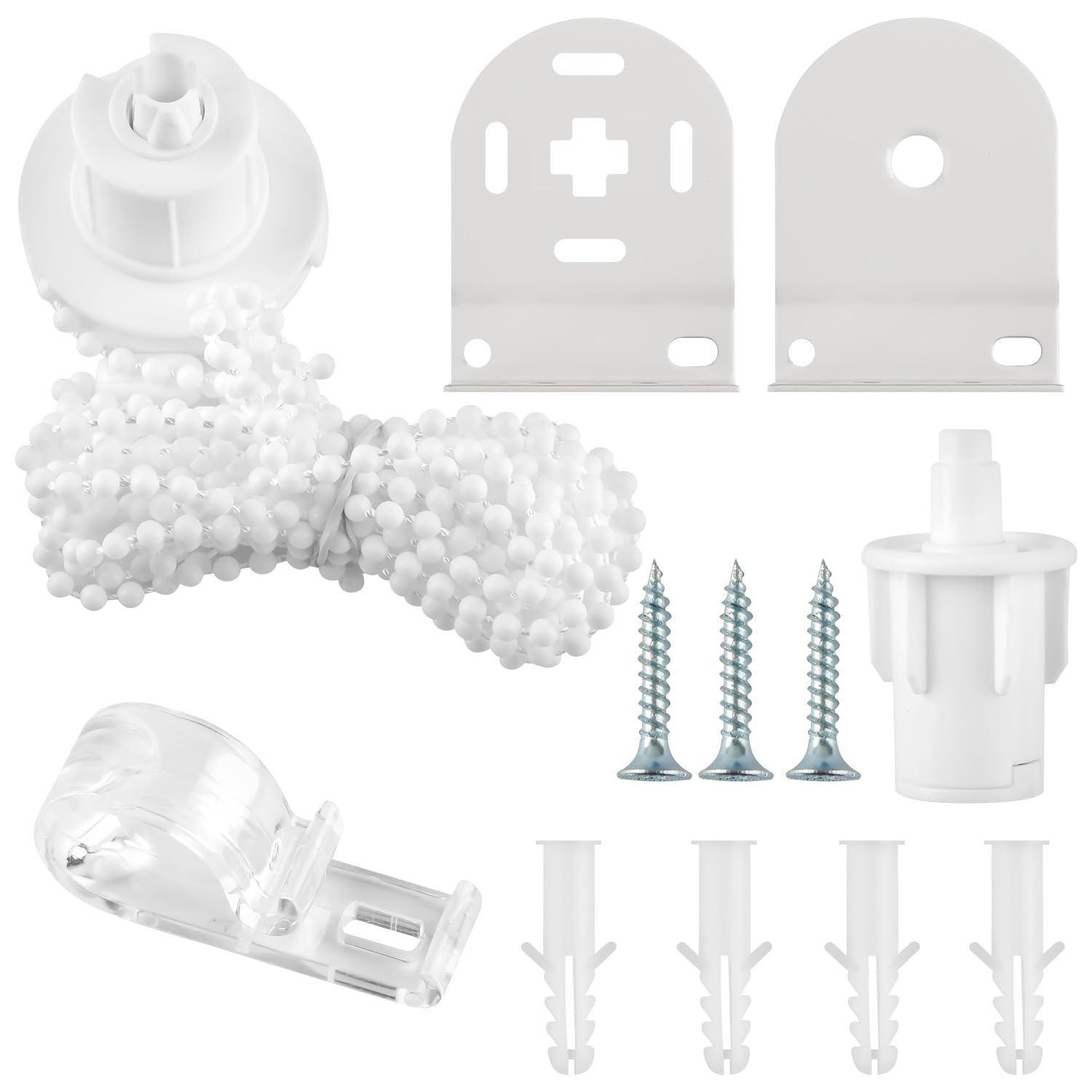 32mm Metal Roller Blind Brackets with Bead Chain, Clutch, and Repair Kit, Heavy Duty Window Blind Fittings, Complete Replacement Set for Easy Fit & Top/Side Fixing