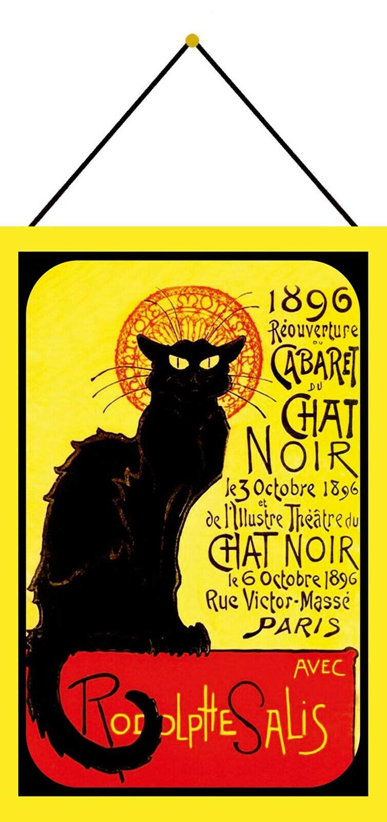 Tnnd Chat Noir Cabaret Cat With Cord Metal Tin Sign Home Decor Art Wall Decor Home Decor Father's Day Birthday Gift Metal Signs 12X16 Inch