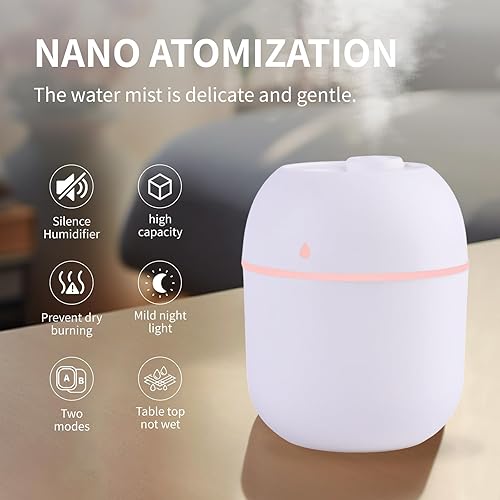 Miniatura 5 de Mini humidificador portátil, pequeño humidificador de niebla fría, escritorio personal, alimentado por USB, súper silencioso para viajes, automóvil,