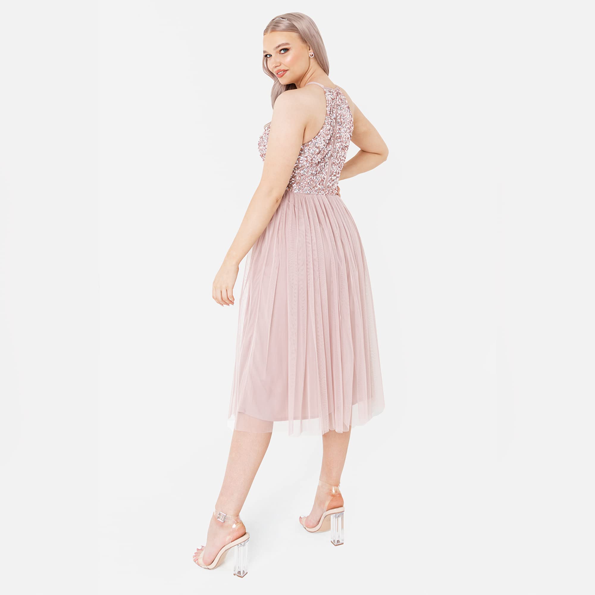 Maya Deluxe Damen Maya Deluxe Damen Embellished Halter Neck Midi Bridesmaid Dress Bridesmaid Dress (1er Pack)