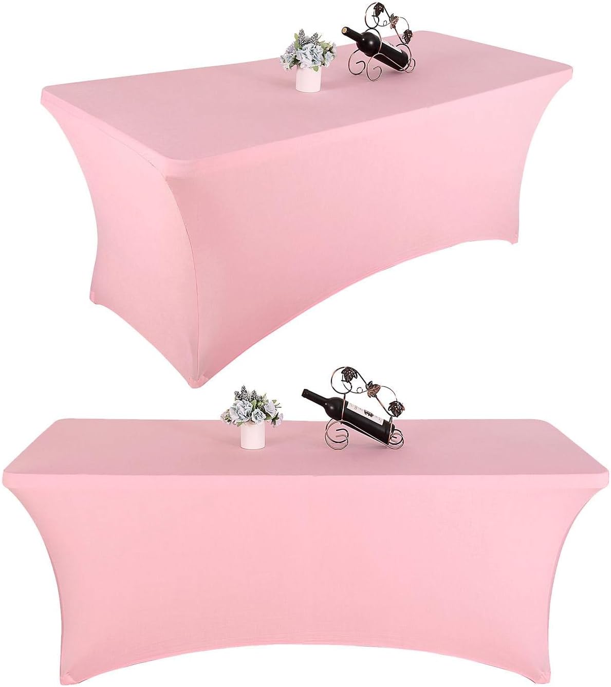 Yetomey Rectangular Fitted Spandex Tablecloths Stretchable Patio Table Covers for Birthday Party Wedding Pop Up Shop More Flexibility & Weight (Pink 2ps, 4FT)