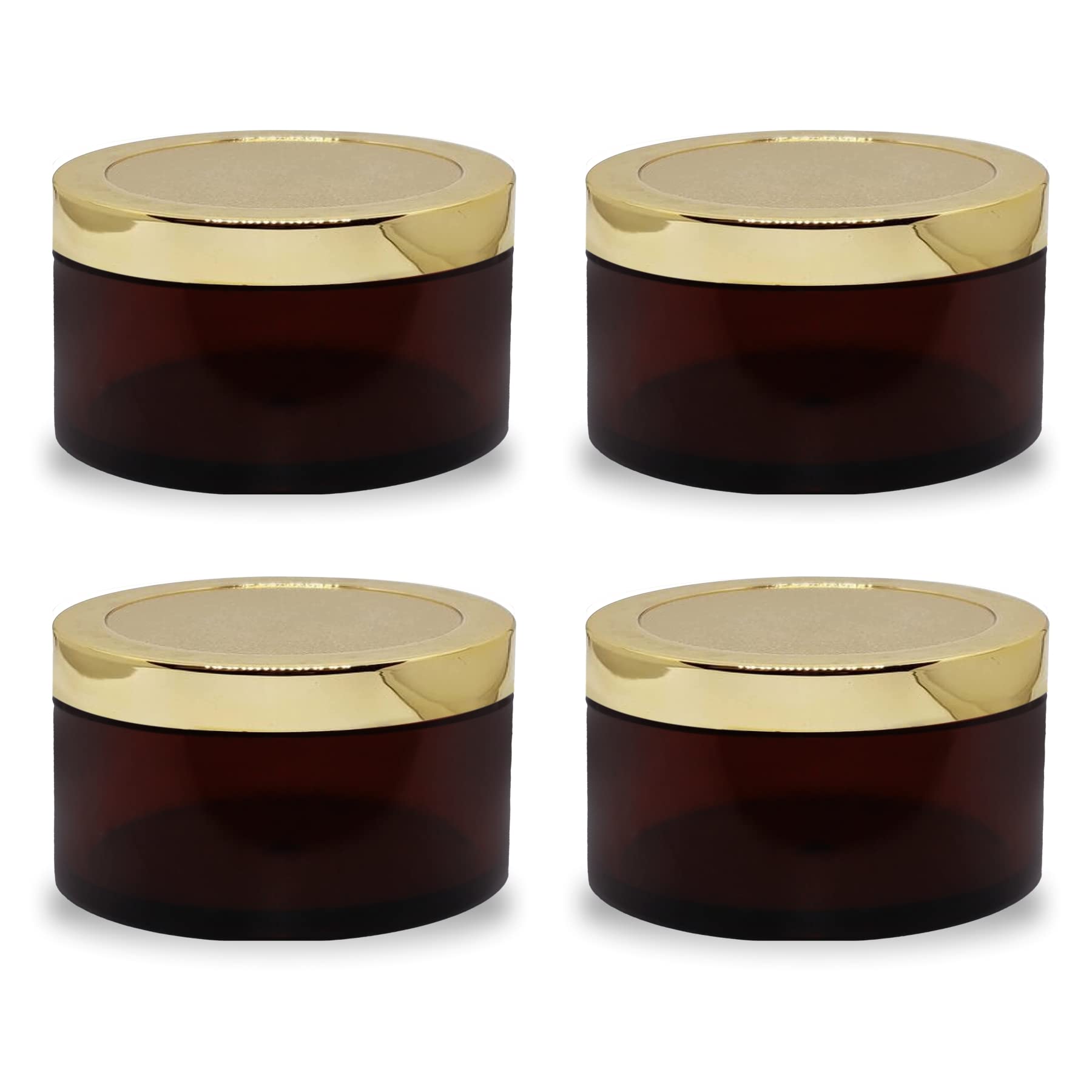 MYOC Amber San Jars with Golden Cap & Inner lid for Creams, Gels, Body Scrub & Butter, Leak-proof Reusable Refillable Portable Cosmetic Container for Makeup & DIY Products - 50gm (Pack of 4)