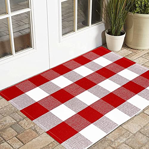 Tapete decorativo de algodón tejido plano 2'x3' rojo miniatura 6