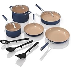 Ninja Ceramic Pro 10Piece Cookware Set, NonStick Pots & Pans Set with Glass Lids, Nontoxic, PTFE Free, Ceramic Coated, Stove to Oven Safe, All Stovetops & Induction Compatible, Neutral Gray, CW39010GY