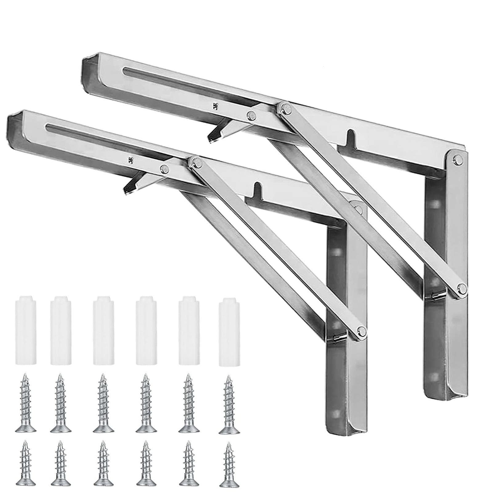 HSEANWWW Pack of 2 Folding Shelf Brackets Stainless Steel 14 inch (Max Load 154lb/70KG) Heavy Duty Outdoor Locking Hinges for Home Kitchen