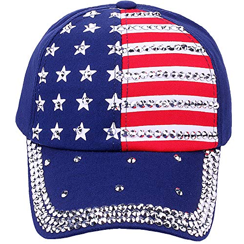 Image of Patriotic American Flag Baseball Cap USA Sparkle Hat for Men Women Summer Sun Cap