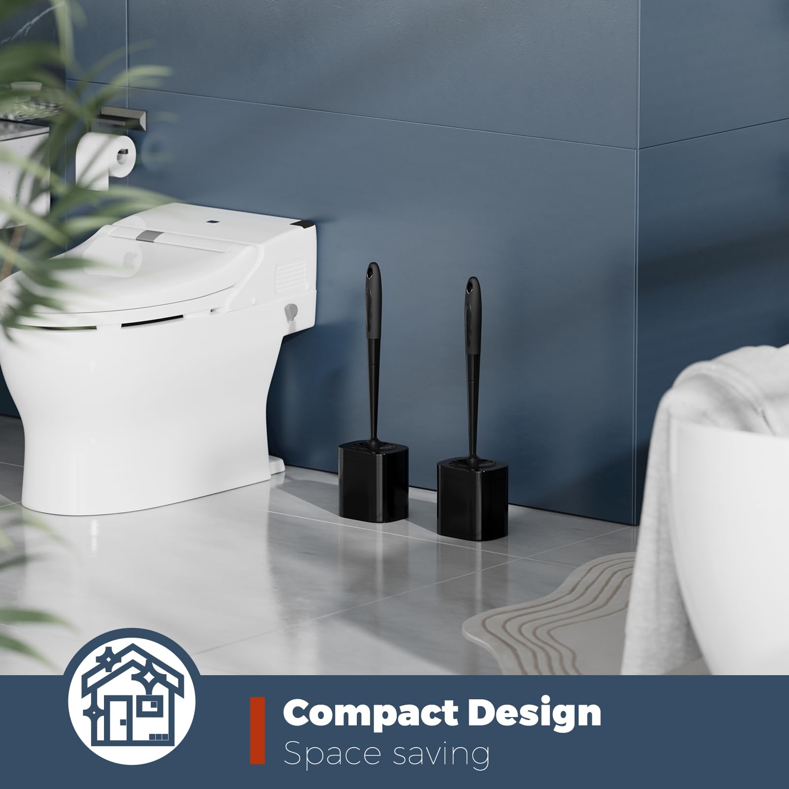 Holaloha Scopino per WC, confezione da 2 scopino e supporto, accessori da bagno, scopino e supporto per bagno, nero