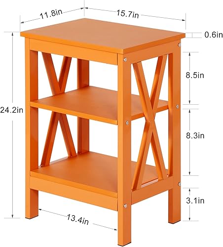 Miniatura 7 de VECELO Mesa auxiliar con estante de almacenamiento, mesitas de noche para sala de estar, dormitorio, oficina, juego de 2, estantes, naranja