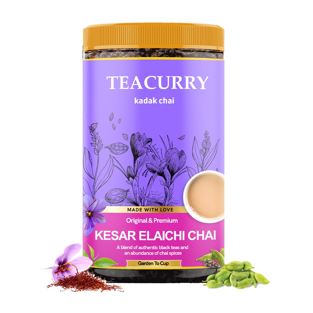 Kesar Elaichi Chai (100 Grams, 50 Cups) - Saffron Cardamom Chai with Assam Black Tea - 100% Natural Flavoured Tea with Real Kesar, Elachi | Refreshing & Tasteful Kesar Elaichi Chai