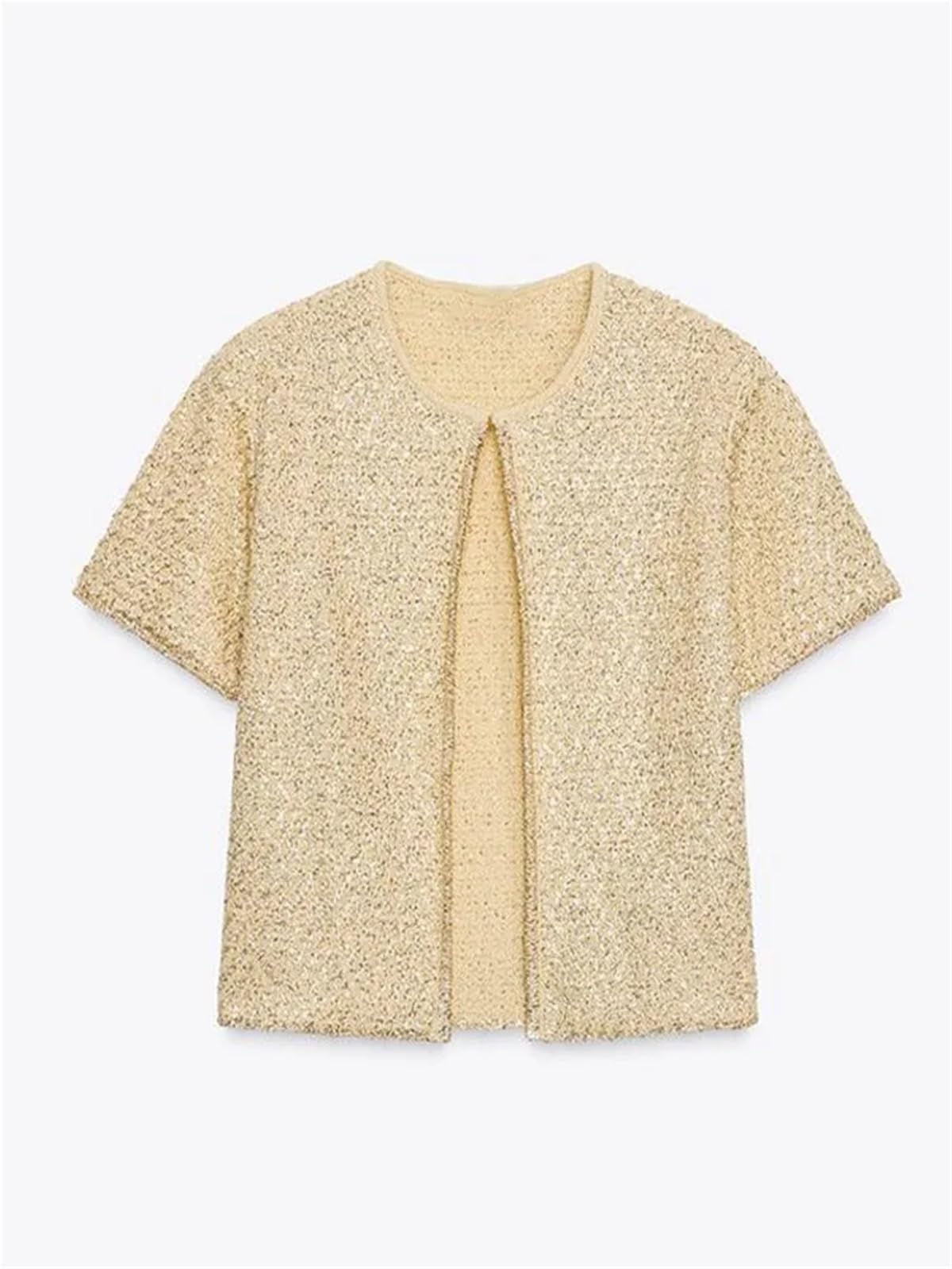 Gilet Sans Manche Femme Cardigan en tricot à paillettes for femme, col rond, manches courtes, boutons, sans, avec bretelles(Orange sets,S)