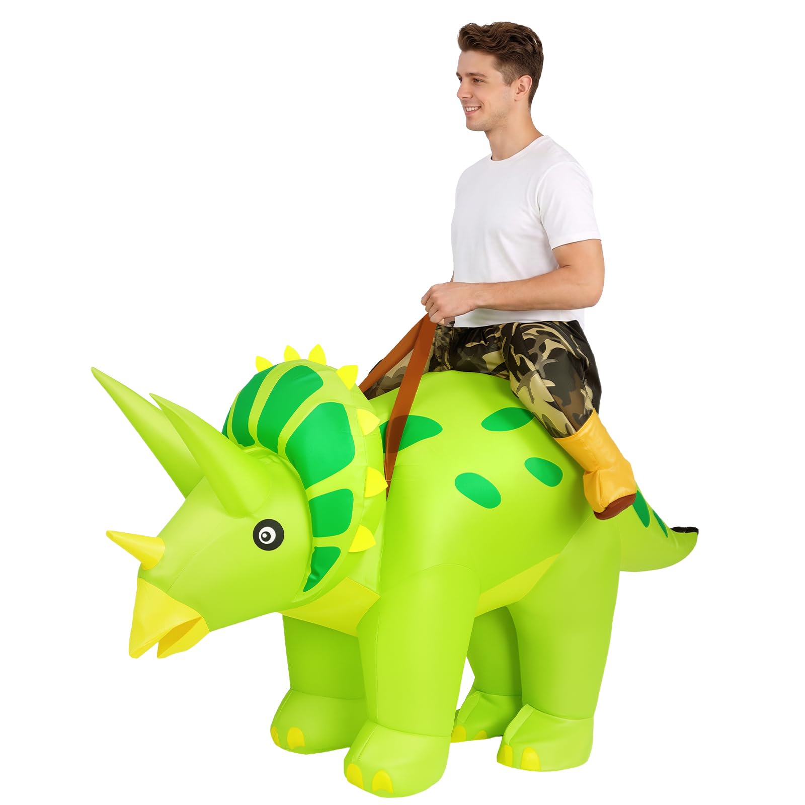 Alaoo Funny Inflatable Costume Blow up, Funny Inflatable Costume for Adult, Inflatables Triceratops Costumes with Inflation System Included for Halloween Christmas Cosplay Masquerade Party