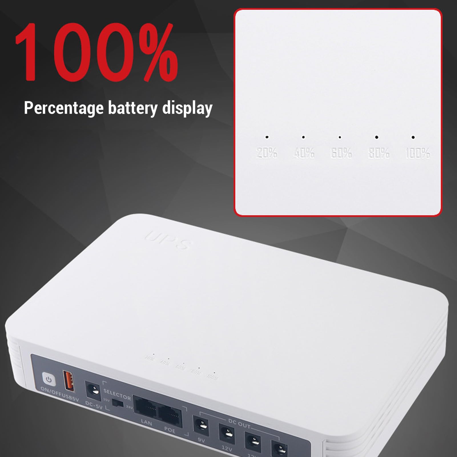 Luocute Mini UPS, Zasilanie Zapasowe 8000 MAh z Angielskim Wierszem Głosowym dla Modemu Routera, Kopia Zapasowa do 5 Godzin z DC 5V 9V 12V Poe 15V 24V USB 5V 2A (wtyczka UE)