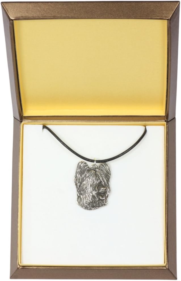 Art-Dog Dog Silver-Plated Pendant on a Leather Strap - Dog Necklace in Elegant Case – Silver Dog Necklaces for Men and Women – Dog Breeds Jewelry – Briard