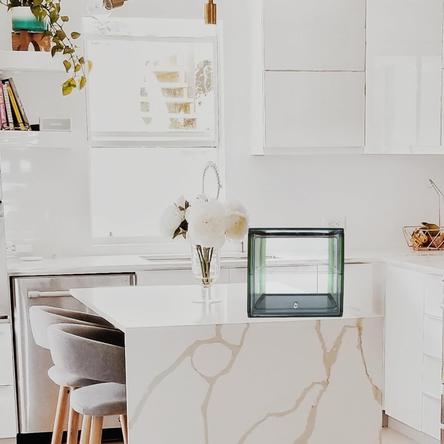 Double-layer Bread Box Green Plastic Kitchen Bread Storage Container with Lid Countertop Fresh Keeping Organizer