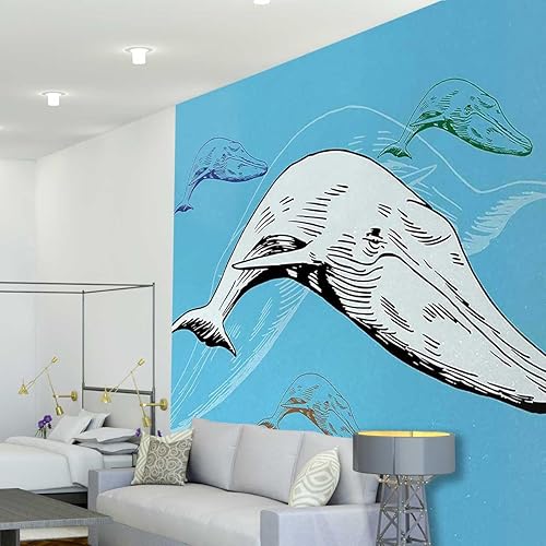 Miniatura 1 de ZYMECH Papel tapiz mural de ballena para pegar y despegar, papel personalizado para fondo decorativo de TV, aspecto totalmente nuevo de 118 pulgadas
