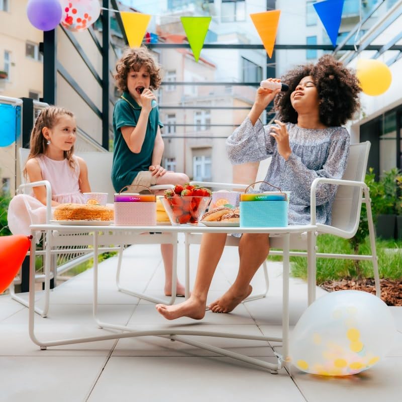 LAMAX KaraokeKid1 różowy, przenośny głośnik dziecięcy z trybem karaoke i mikrofonem do karaoke ze zmieniaczem głosu. Do słuchania i rozrywki, design dla dzieci, Bluetooth 5.3 (różowy)