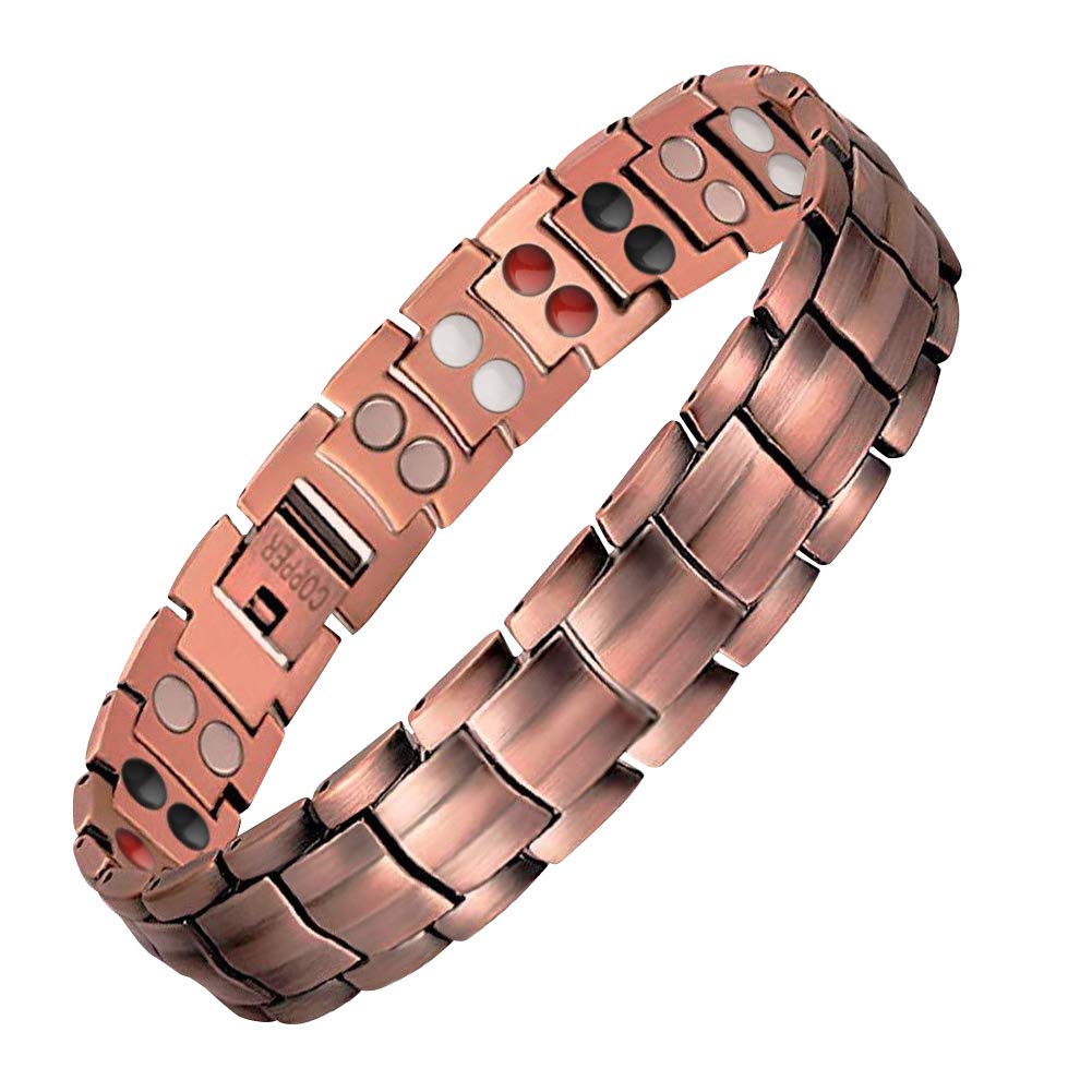 JFUMEPure Copper Bracelets for Men 4 in 1 Elements Magnetic Bracelet 8.3 Inches with Link Remove Tool