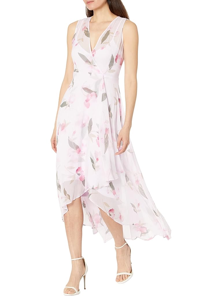 Pink Calvin Klein Chiffon Print V-Neck Maxi Dress