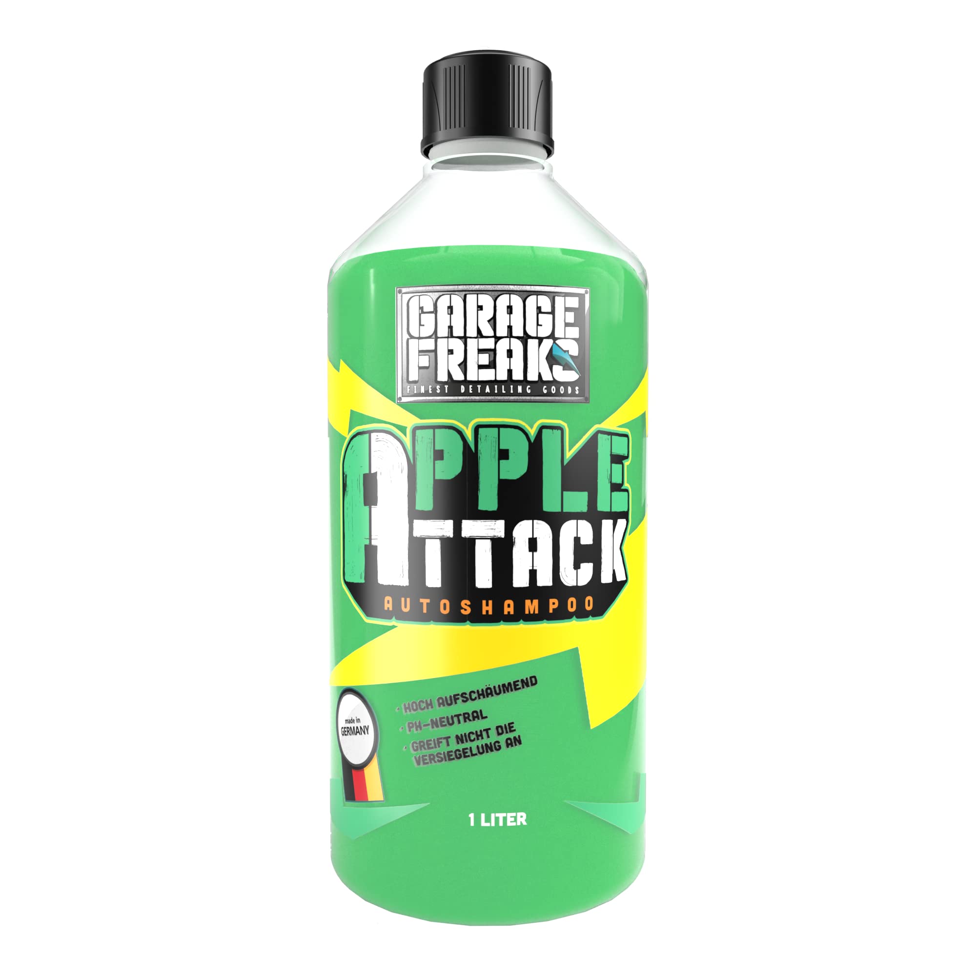 Autowäsche Premium Set - Garage Freaks Wascheimer "Wash" & "Rinse" 5 GAL mit GritGuard + Autoshampoo Apple Attack 1L + 5 Finger Waschhandschuh + Trockentuch 1300GSM - Car Shampoo für Handwäsche