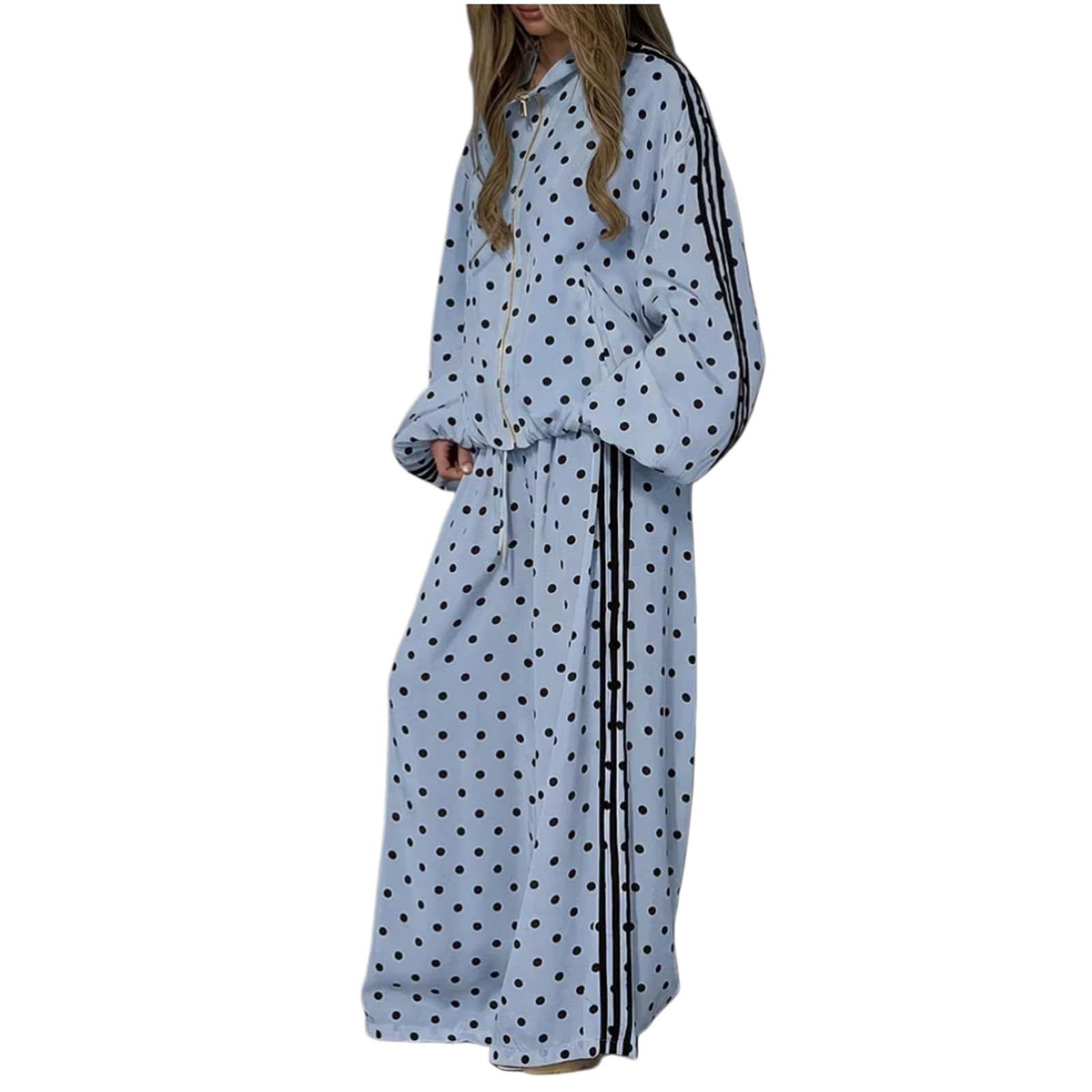 Damski 2-częściowy dres treningowy Polka Dot Cropped kurtka szerokie