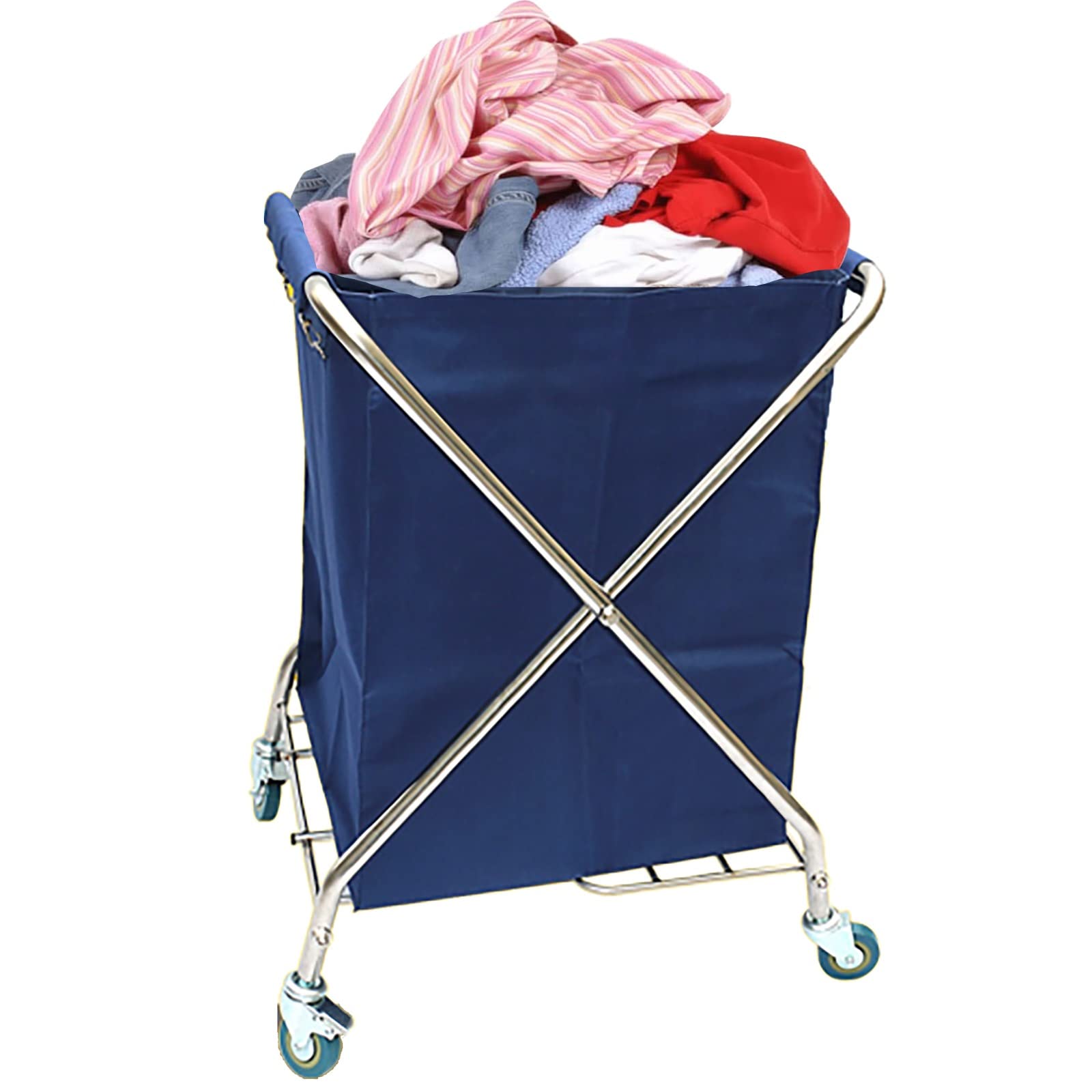 Carrito de lavandería Plegable Comercial, Carrito de Servicio Industrial Grande Plegable en Forma de X con Ruedas, cesto de lavandería rodante con Estructura de Acero y Tela Oxford impermeab