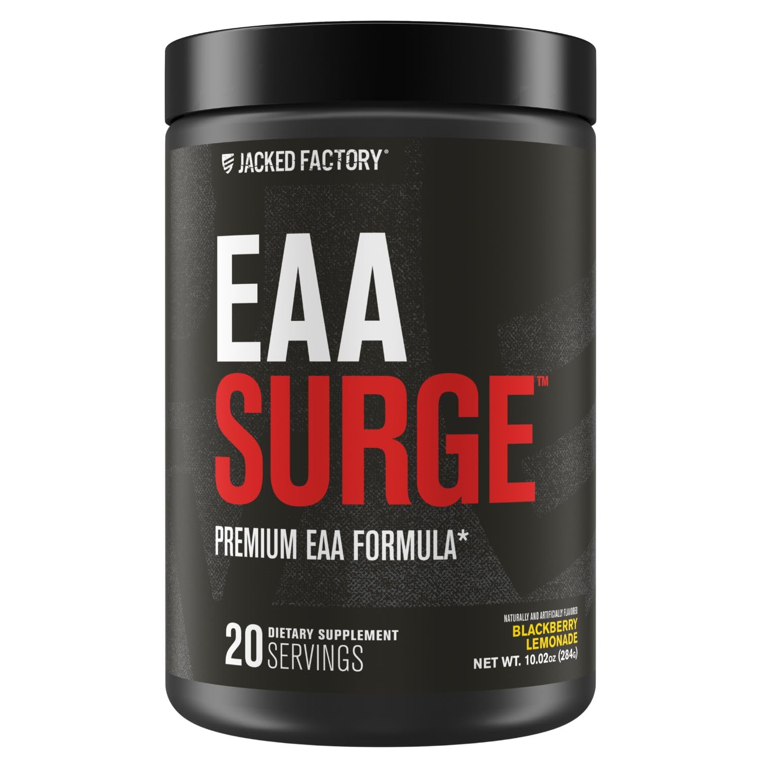 Jacked Factory EAA Surge Essential Amino Acids Powder - EAAS & BCAA Intra Workout Supplement w L-Citrulline, & Taurine for Muscle Building, Strength, Endurance, Recovery - BlackBerry Lemonade 20sv Blackberry Lemonade 20 Servings (Pack of 1)