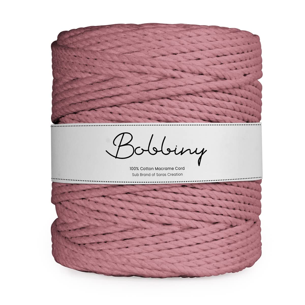 Bobbiny | 3 Ply Twisted Macrame Cotton Cord Dori (Roll Packaging) Thread for Macrame DIY and Other Projects | Dusty Pink | 4mm,10 Meter,1 count