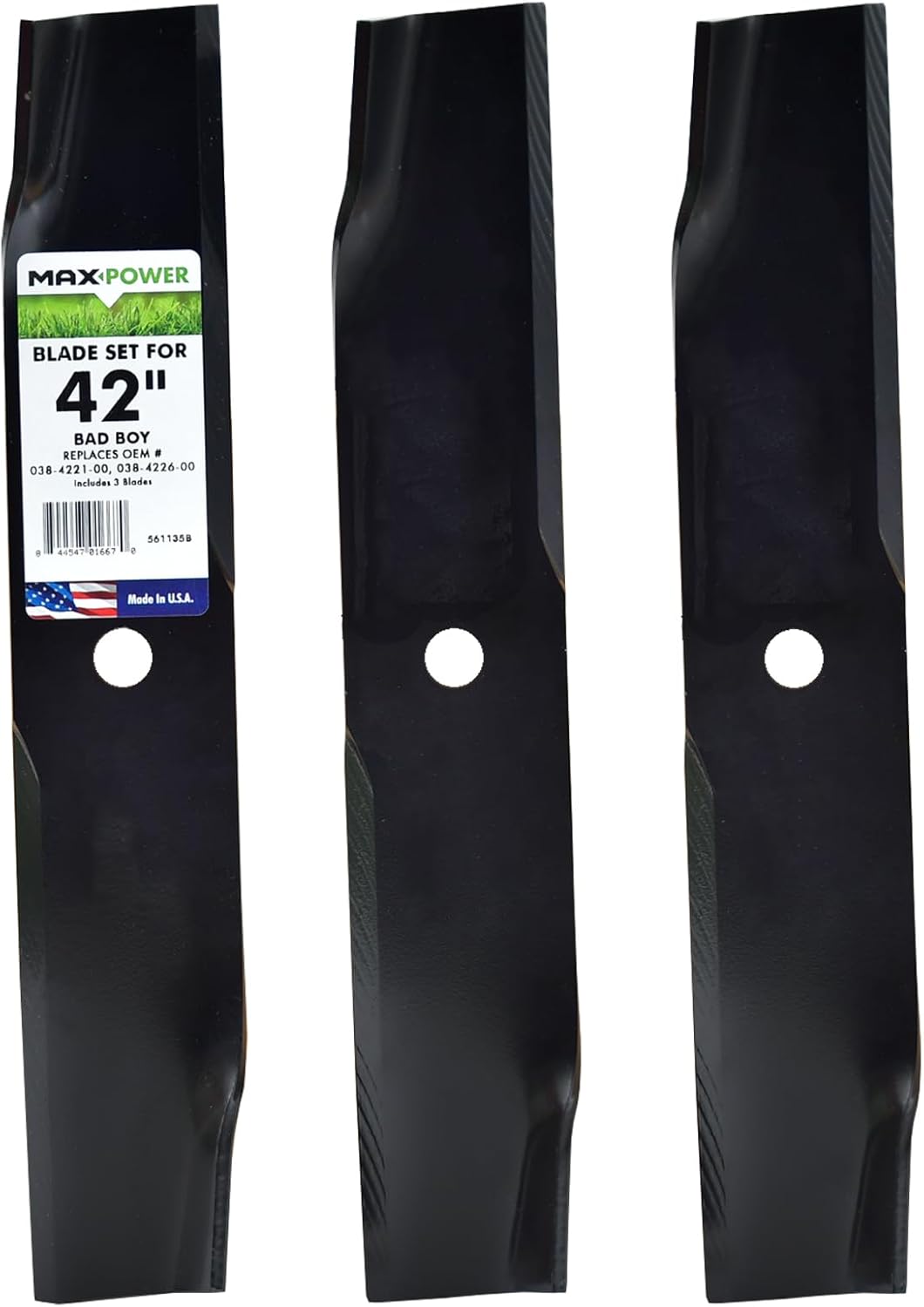 MaxPower 561135B 3-Blade Set for Many 42" Bad Boy and Dixie Chopper Mowers, Replaces OEM #'s 30227-42, 63227-N, 038-4221-00, 038-4226-00