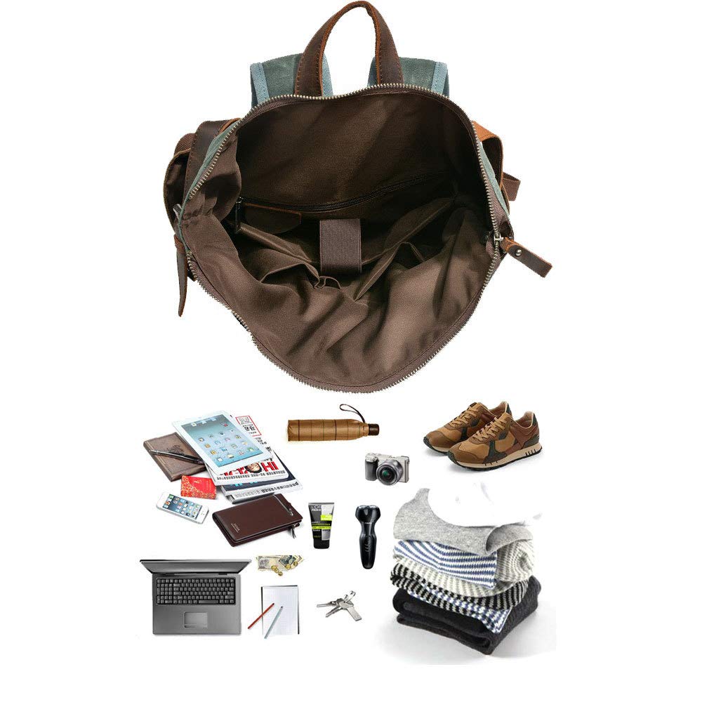 MASII Europa E Stati Uniti Zaino retrò Uomo E Donna Borsa A Tracolla Cera per Olio Borsa da Viaggio in Tela Borsa per Alpinismo Sportivo da Esterno Impermeabile,Lakegreen