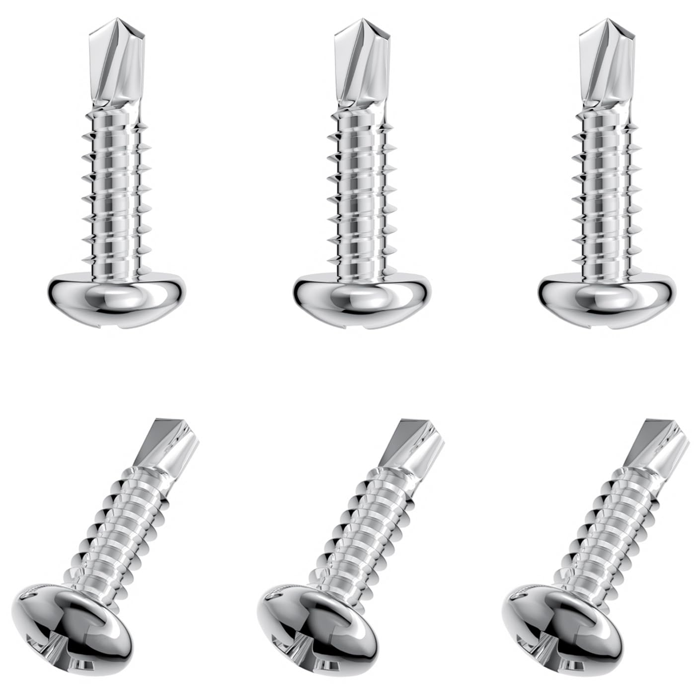 50 PCS Stainless Steel Round Head Drilling Self Tapping Screws for Metal (M4.8 * 19mm), Silver