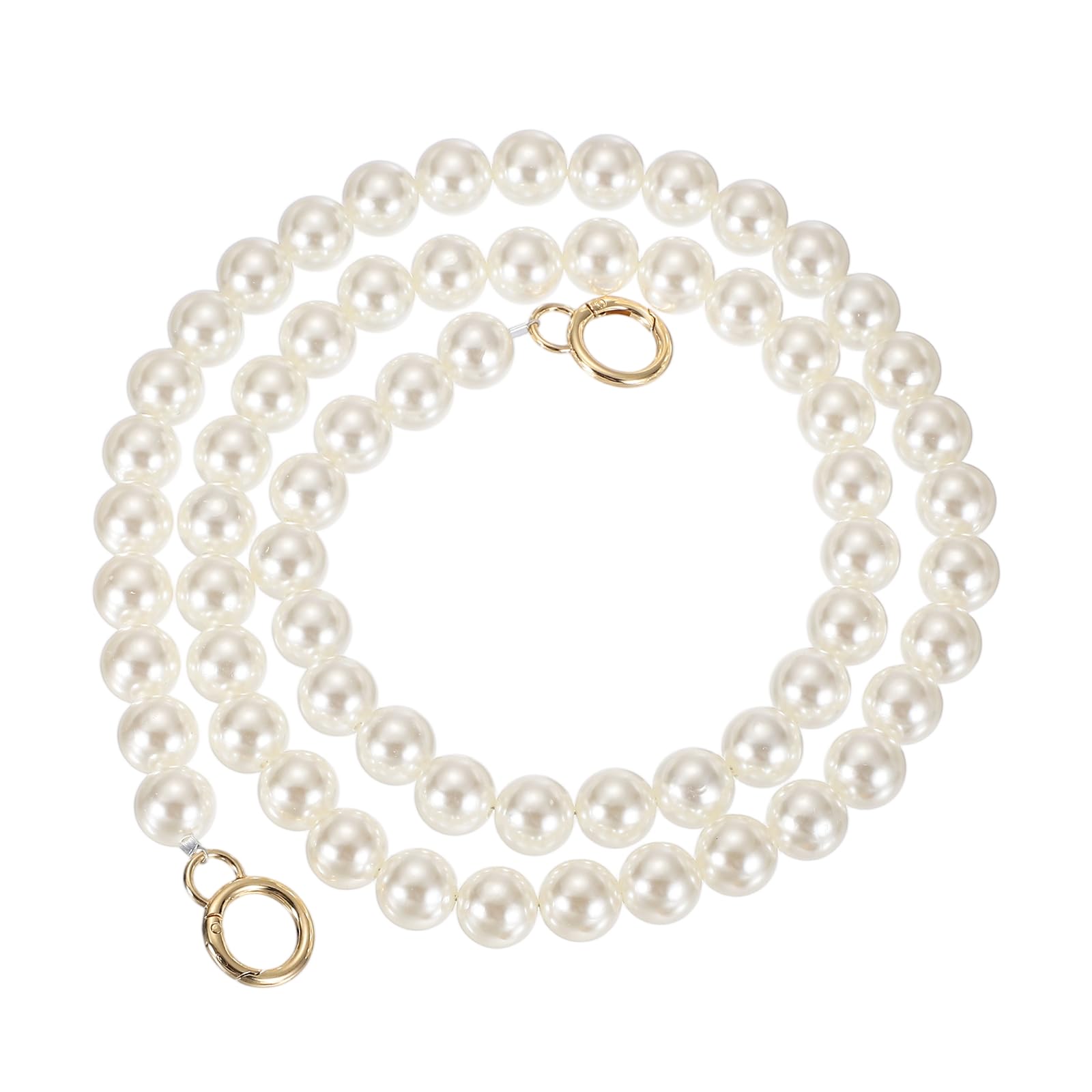 sourcing map Imitation Pearl Purse Strap, 47" Pearl Crossbody Chain Strap with Spring Buckle Handbag Purse Chain Replacement Beaded Strap for DIY Handbag Hang Bag Accessories, 18mm Gold