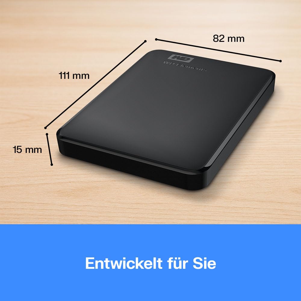 Western Digital Elements Portable externe Festplatte 2 TB (mobiler Speicher, USB 3.0-Schnittstelle, Plug-and-Play, für Windows formatiert) Schwarz