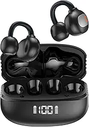 Fone de Ouvido Sem Fio Bluetooth para Corrida 40h de ReproduçãO Bluetooth 5.3 Fones de Ouvido Sem Fio com Clipe de Orelha Aberta com Design de Display Digital Inteligente (Preto)