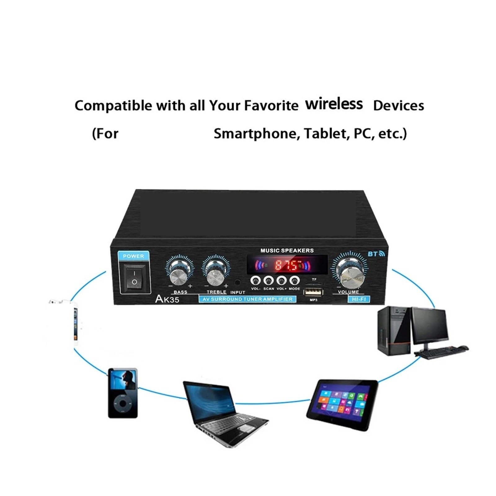 Wzmacniacz cyfrowy 800 W, 2-kanałowy Bluetooth 5.0, głośnik HiFi FM, subwoofer, wzmacniacz stereo Do kina domowego