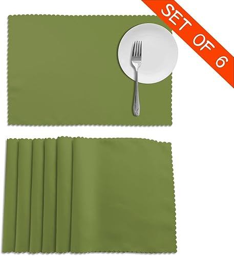 Miniatura 4 de Juego de 6 manteles individuales lavables y resistentes al calor para mesa de comedor, material de fibra de poliéster, 12 x 18 pulgadas, color verde