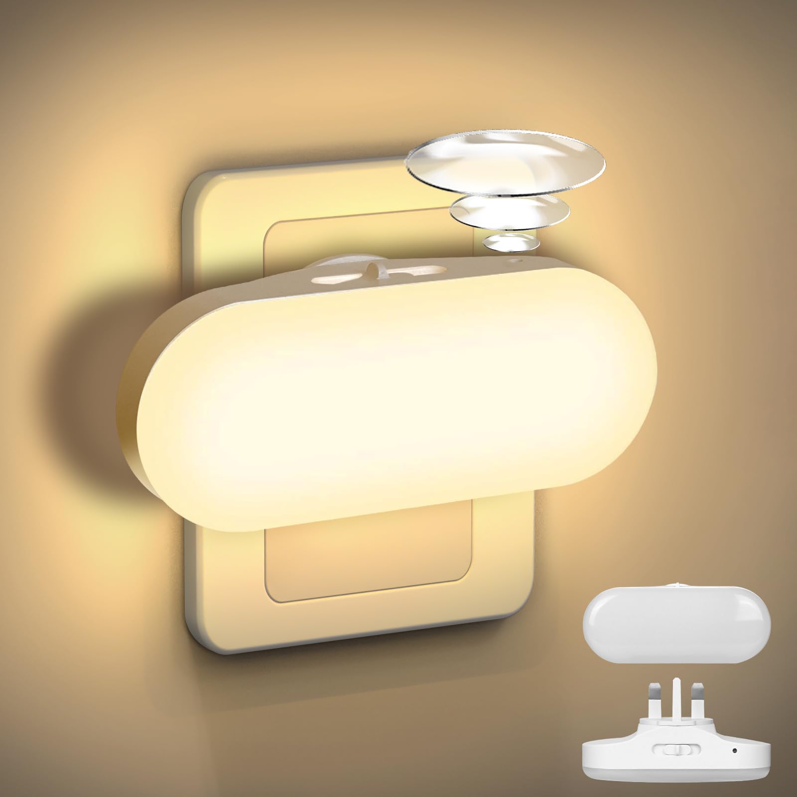 Perkisboby LED Night Light, [2 Pack] Plug-in Dusk to Dawn Sensor Night Lamp with 3000K Dimmable from 0LM to 100LM, Adjustable Brightness Soft Nightlights for Hallway, Bedroom, Kids Room, Stairway