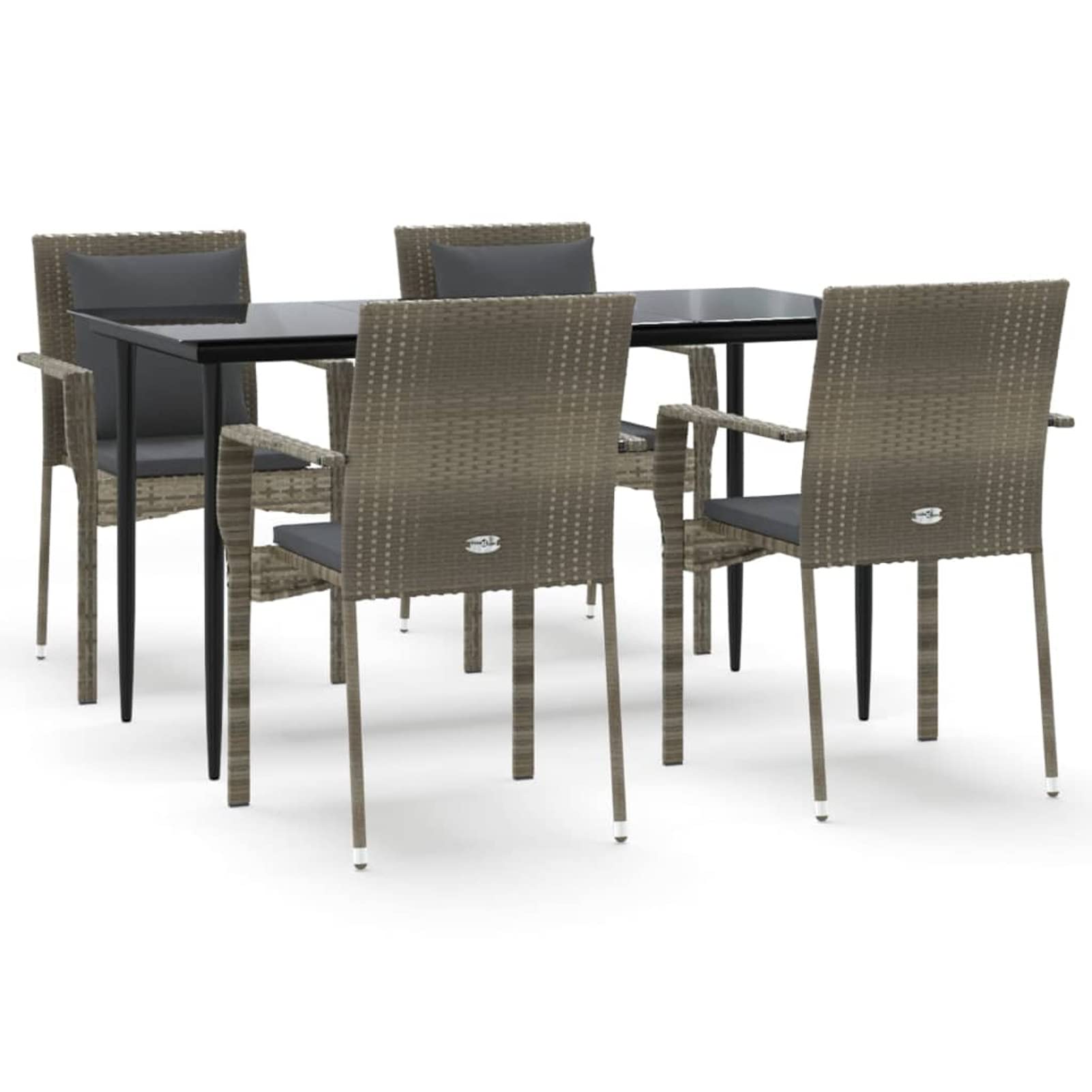 3185103 Set da Pranzo Giardino 5pz Nero e Grigio con Cuscini Polyrattan Testata in Legno,Testata Letto Matrimoniale Muebles Dormitorio Spalliera Letto Testiere per Letto Matrimoniale