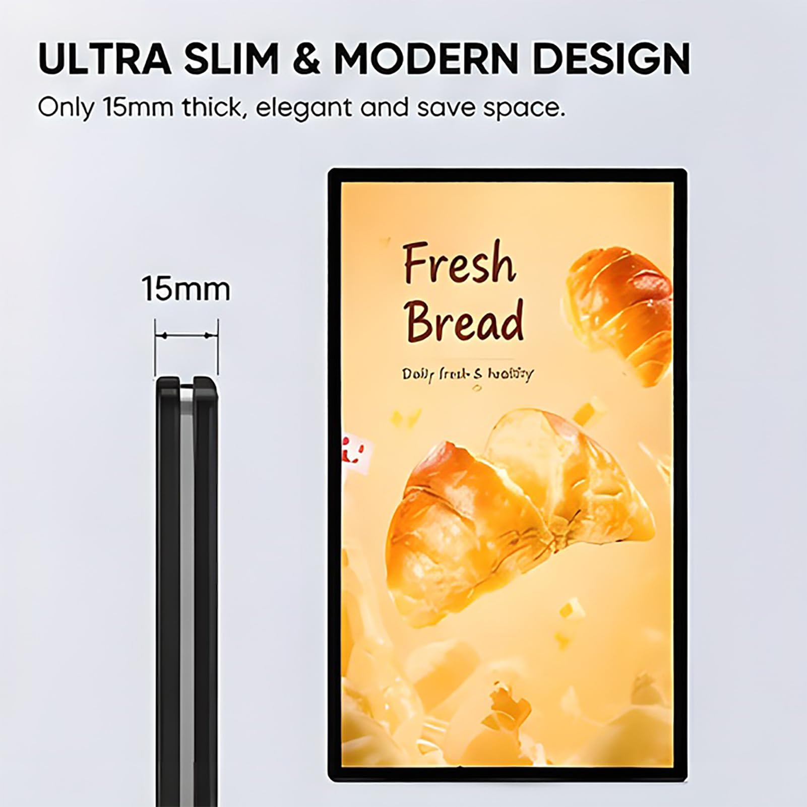 Smukła ramka świetlna LED, naścienna podświetlana ekspozycja plakatowa, znak tablicy menu do restauracji, kawiarni, sklepu reklamowego