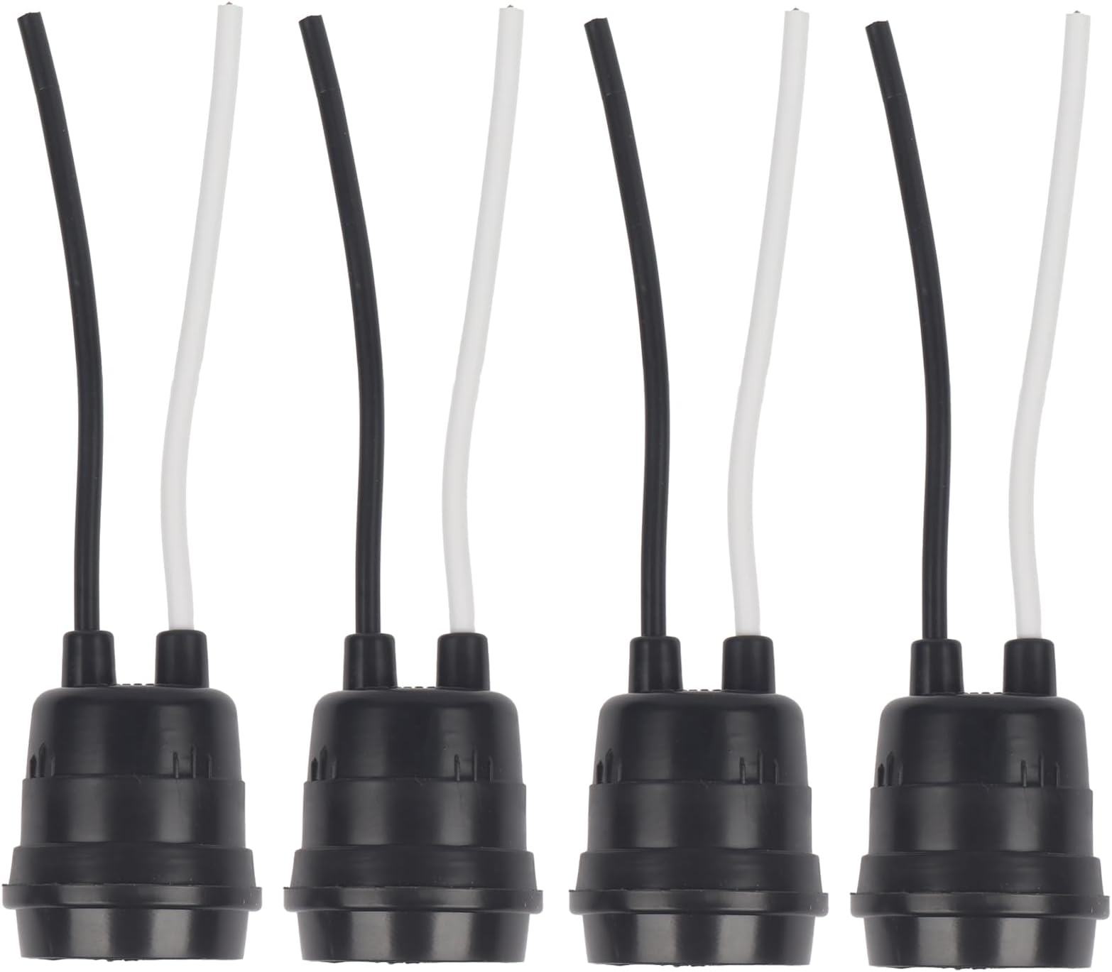 4-Pack E26/E27 Light Socket, Waterproof Black Pigtail Lamp Holder, 250V 660W 6A, Bulb Socket Base for Indoor/Outdoor, DIY Home Decoration and Construction Lighting