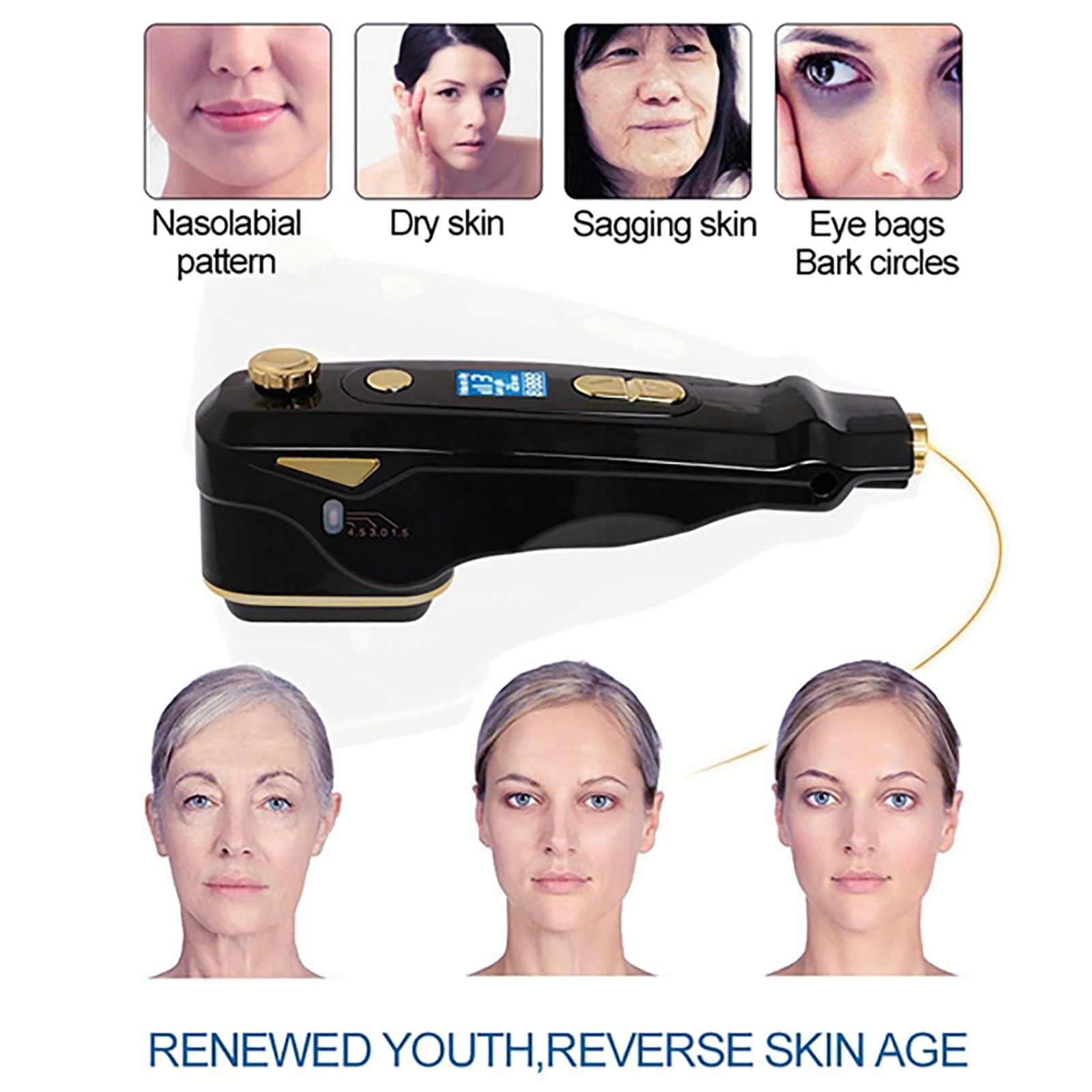 Portative HIFU Machine de Levage Visage Masseur de Visage Dispositif de Beauté Anti-Rides Rajeunissement de la Peau Anti-Âge Dispositif de Resserrement de la Peau pour un Usage Domestique (Blanc)