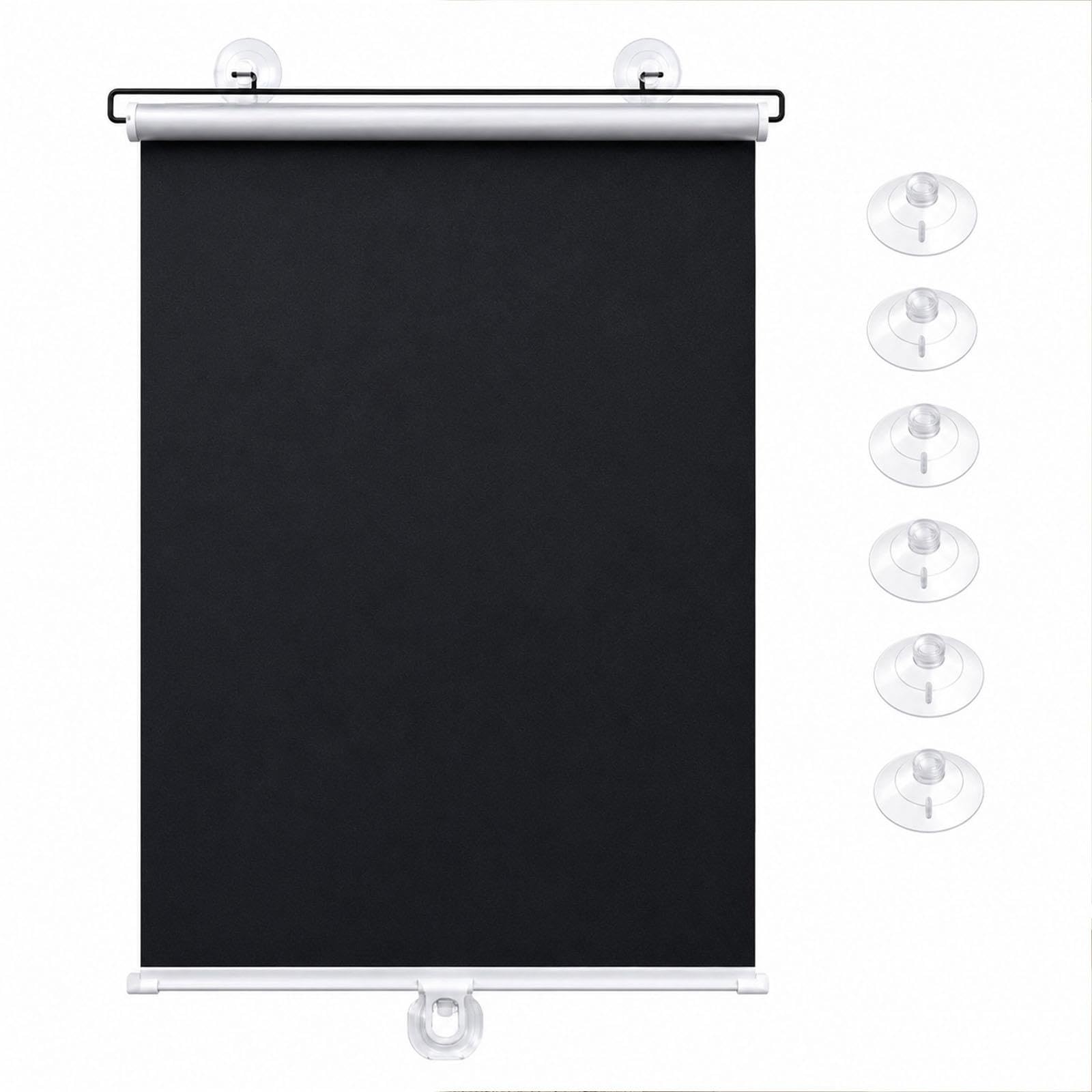 Tende a Rullo Retrattili per Finestre, Oscuranti in PVC con Ventose, Parasole Interno per Privacy, Camera da Letto, Cucina, Ufficio, Appartamento, Nero, Montaggio Rapido(W 75 x 60 cm)