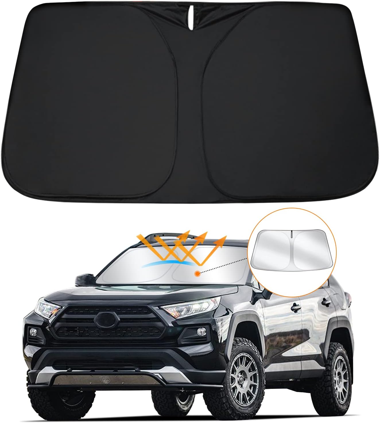 D-Lumina Windshield Sun Shade for 2013 2014 2015 2016 2017 2018 Toyota RAV4, Foldable Front Sun Visor Protector Blocks UV Rays, RAV-4 SUV Interior Accessories Pack & Unpack Easily 2013-2018 RAV4 Shade
