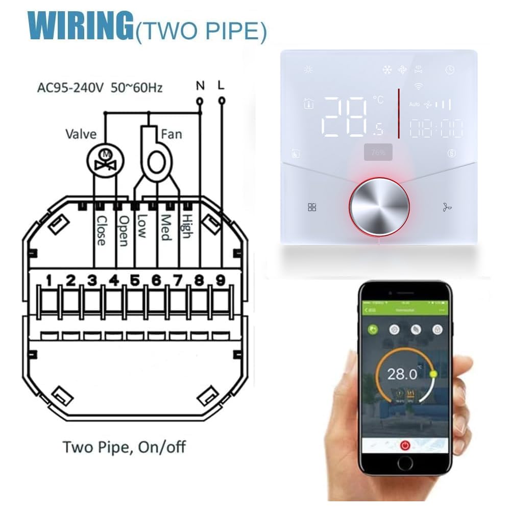 Termostato Intelligente WiFi 2 Tubi per Condizionatore Fan Coil con Connessione WiFi per Supporto Vocale Intelligente Termostato Regolatore